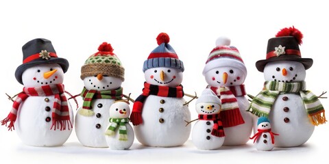 Snowman group isolated on white background. Christmas and New Year concept.