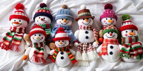 Fototapeta premium Snowman group isolated on white background. Christmas and New Year concept.