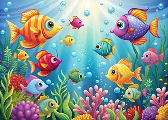 Naklejka premium Cute Fish Patterns for Kids Backgrounds - Perfect for Textile, Scrapbooking and Paper Crafts