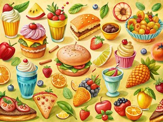 Cute Hand Drawn Doodle Food Illustrations for Fun and Whimsical Kitchen Decor