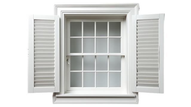 Modern and minimal house window for interior decoration isolated on background, open office glass window frame.