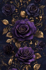 Elegant dark purple roses with golden accents a stunning floral design perfect for home decor and invitations