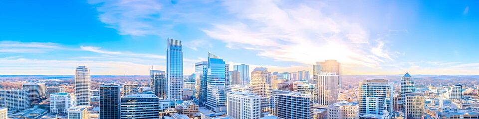 Obraz premium A city skyline with a clear blue sky