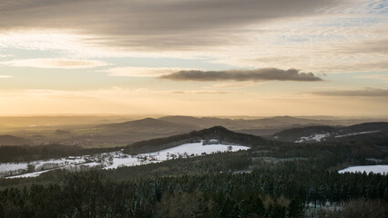 The ruins of Kumburk Castle offer a breathtaking view of the Czech landscape, blanketed in snow.