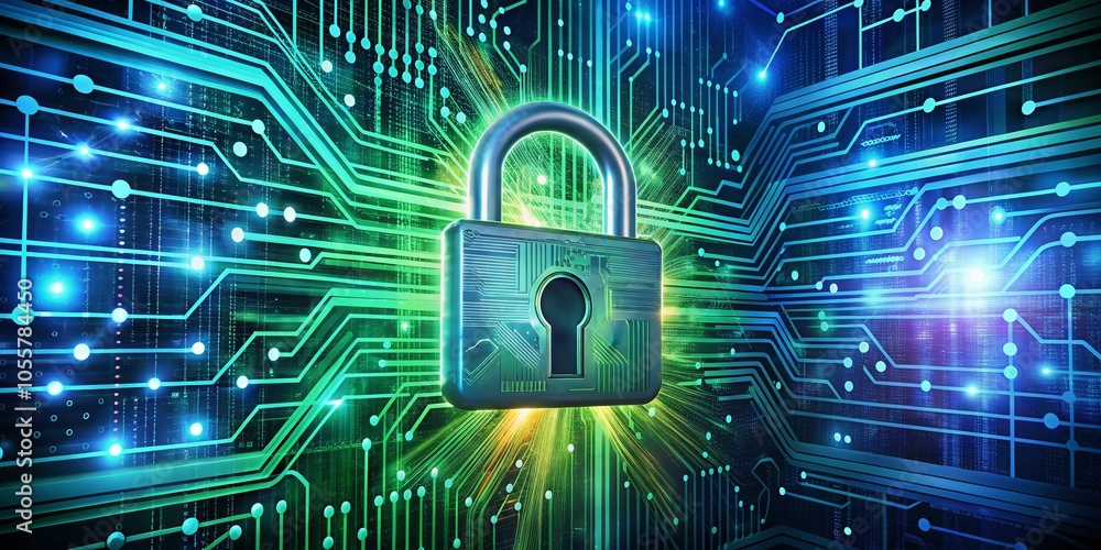 Poster database security concept with double exposure effect for modern technology visuals