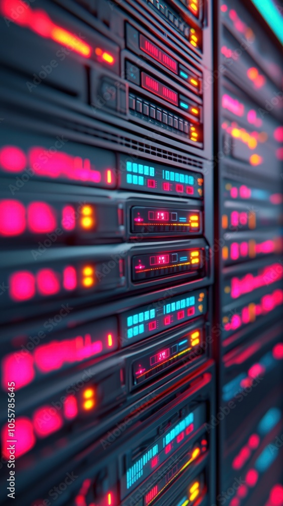 Poster vibrant server technology displaying modern data management systems