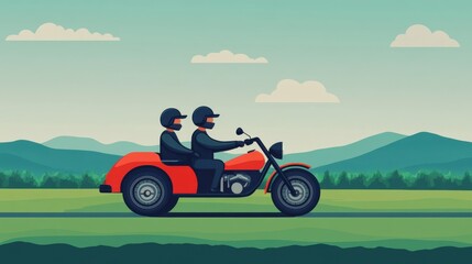 Cartoon Characters Riding Motorcycle with Sidecar