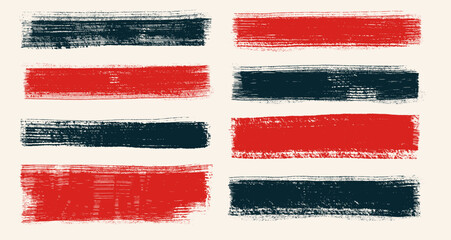 Set of straight ink vector lines pack for text. Long hand drawn brush stroke text highlights, frames. Asian calligraphy brushstroke. Chinese, Korean, Japanese Rough abstract color red, black scribbles