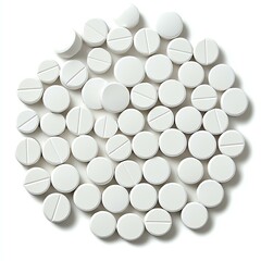 White round pills on a white isolate background