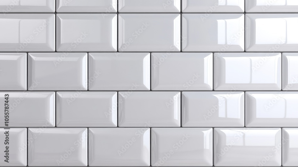 Poster background featuring glossy white subway tiles arranged in a rectangular pattern on a light wall pro