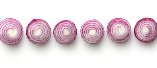 Obraz premium Sliced Red Onions Set Isolated On White Background Top View