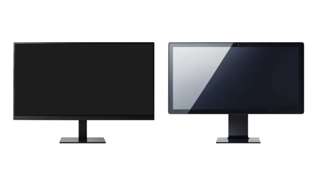 Two modern computer monitors on transparent background.