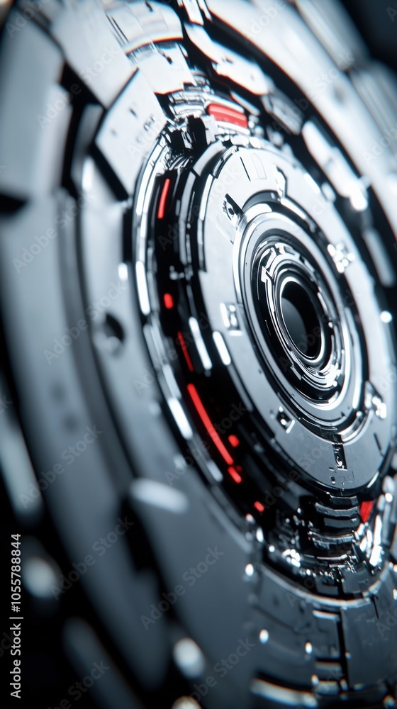Poster exploring the intricate details of a futuristic mechanical component with fine textures and patterns