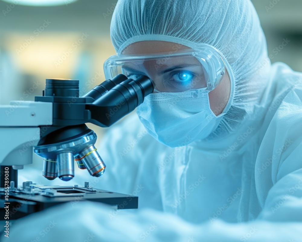 Aufkleber scientist examining specimen under microscope in laboratory. attention to detail and precision in sc