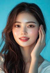 A beautiful Korean woman in her twenties with long hair, wearing white and posing for the camera.