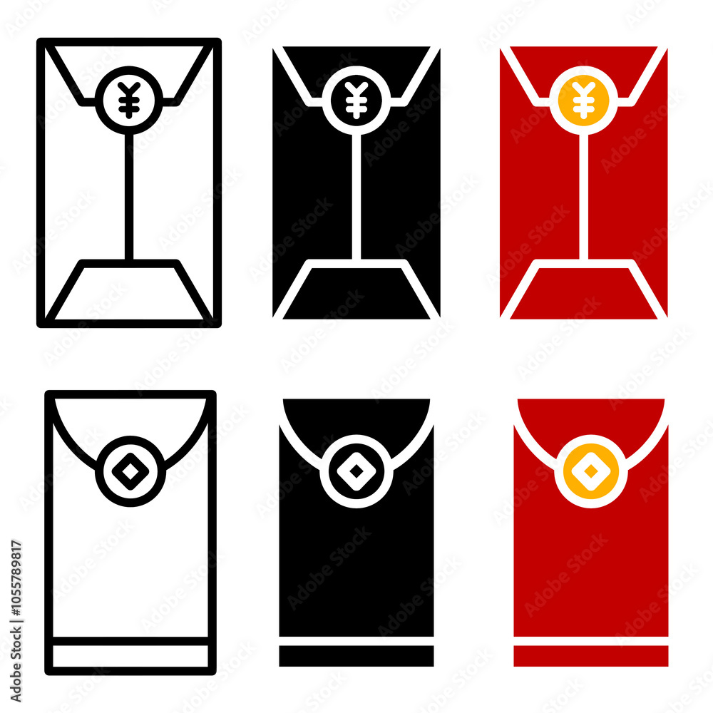 Poster red envelope icon set with simple and modern design chinese new year theme