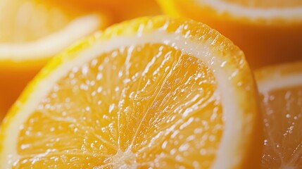 Close up macro view of fresh orange citrus fruit slices