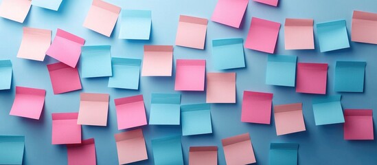 Obraz premium Blue And Pink Paper Note Sticking On The Wall With Text Written Career And Relationship Concept Of Decision Making To Choose One Between Success And Love