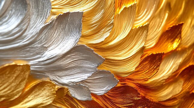 Close-up of textured gold and silver patterns with bold colors adding a surreal twist to a festive background