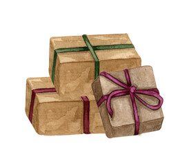 Watercolor Illustration of wrapped gifts