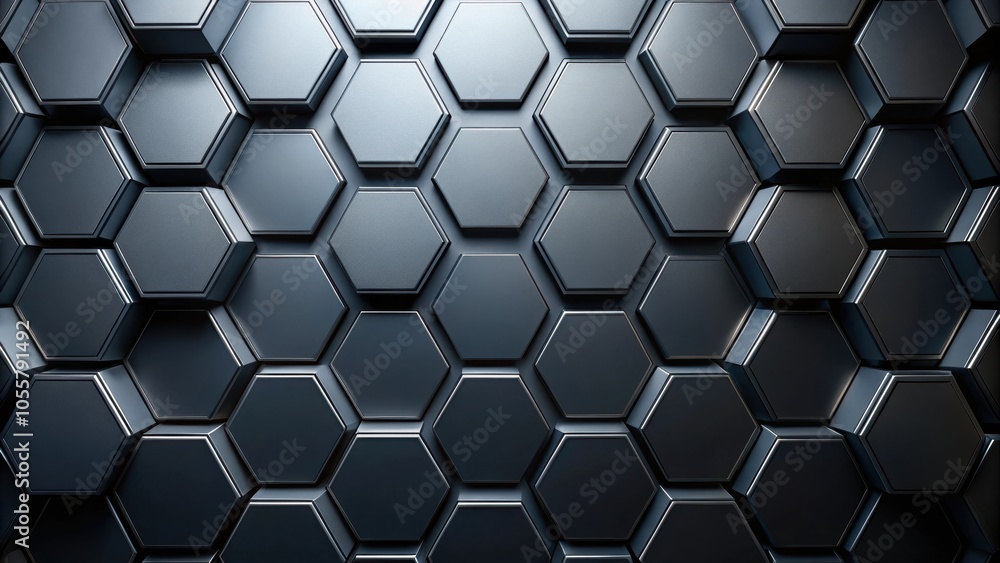 Wall mural abstract geometric backdrop with black metallic hexagon shapes for design projects