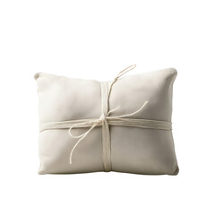 Wrapped in a white cloth with a rope tied around it.