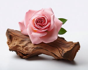 Rose and sandalwood on white background isolated. Rose and Sandalwood perfume, highlight the luxurious, floral perfume flower, perfume flower oils, perfume essential flowers, 