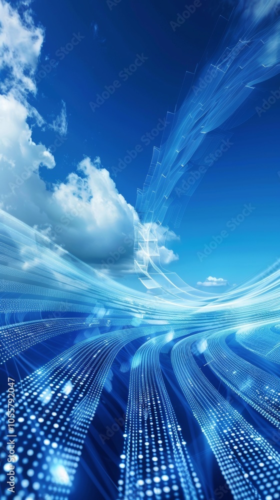 Poster digital waves in a deep blue sky an abstract futuristic background representing modern concepts and 