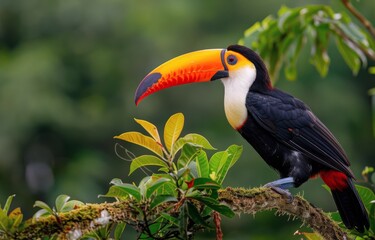 Colorful Toucan Perched on a Branch in a Tropical Rainforest