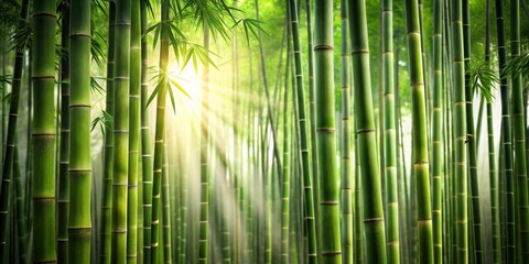 Bamboo Stalks and Light Beam Illuminating Natural Beauty in Zen Garden