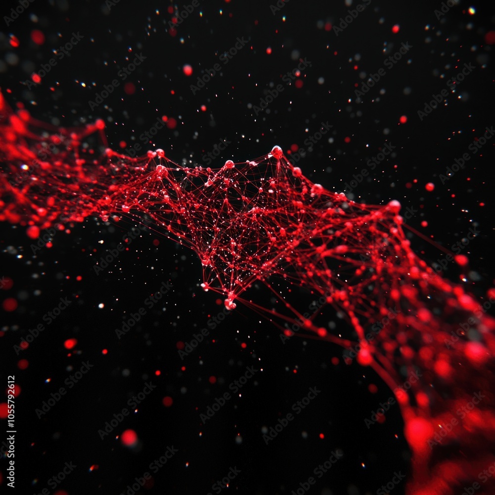 Poster dynamic connections the intricate dance of red data points against a dark background