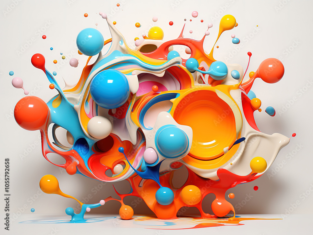 Poster abstract 3d composition with dynamic geometric shapes