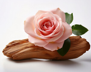 Rose and sandalwood on white background isolated. Rose and Sandalwood perfume, highlight the luxurious, floral perfume flower, perfume flower oils, perfume essential flowers, 