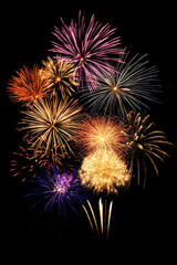 A colorful display of fireworks against a dark background, celebrating an event or occasion.