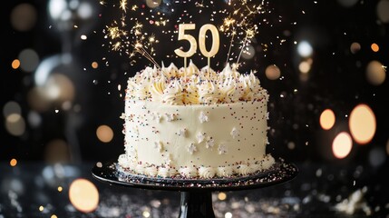 Elegant 50th Birthday Cake adorned with Sparkling Confetti for a Festive Celebration