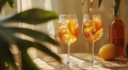 Two Glasses of Refreshing Orange Cocktails on a Sunny Day Table Setting