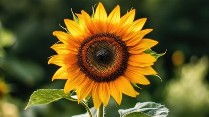 A vivid sunflower showcases radiant yellow petals surrounding a detailed brown center representing warmth and positivity