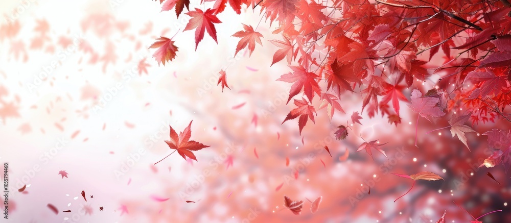 Poster red maple leaves and branch in the natural environment trees on a bright day of background