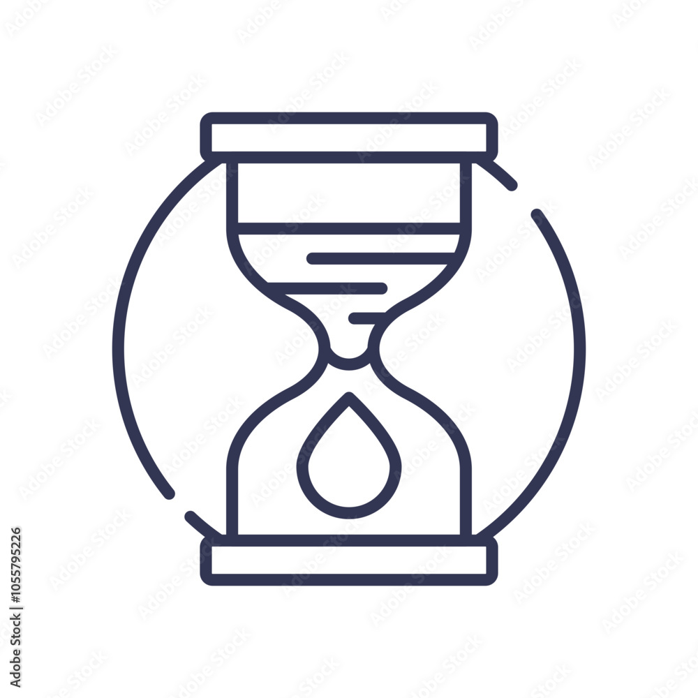 Poster an hourglass with a droplet symbolizes the concept of finite resources and time scarcity.