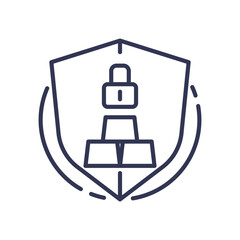 Shield with lock and blocks symbolizes security and stability.