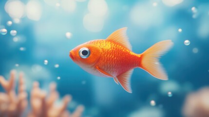 Cheerful Cartoon Blowfish Swimming Near Coral Reef
