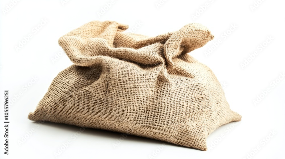 Poster empty burlap sack set against a clean white background