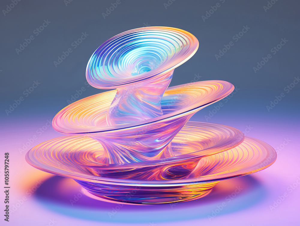 Poster iridescent curvy glass disks abstract 3d render