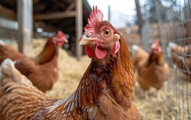 A Close Up of a Brown Chicken in a Coop