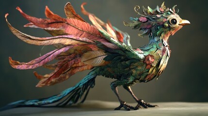 Fototapeta premium Artistic creation of a bird or mythical creature in a whimsical handcrafted style