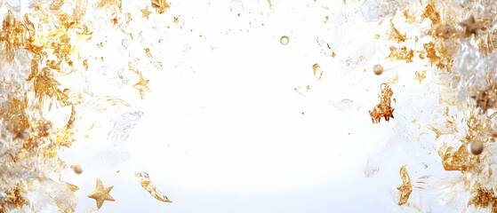 A festive background featuring golden stars and sparkling elements on a bright surface.