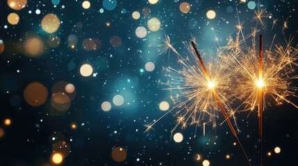 New Year s Eve celebration card featuring sparklers and bokeh lights against a dark night sky