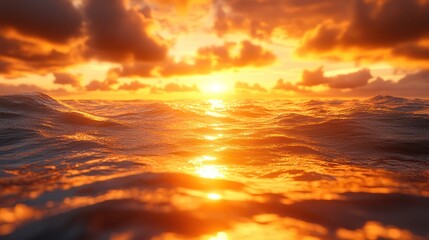 Obraz premium A serene sunset over ocean waves, creating a tranquil atmosphere.