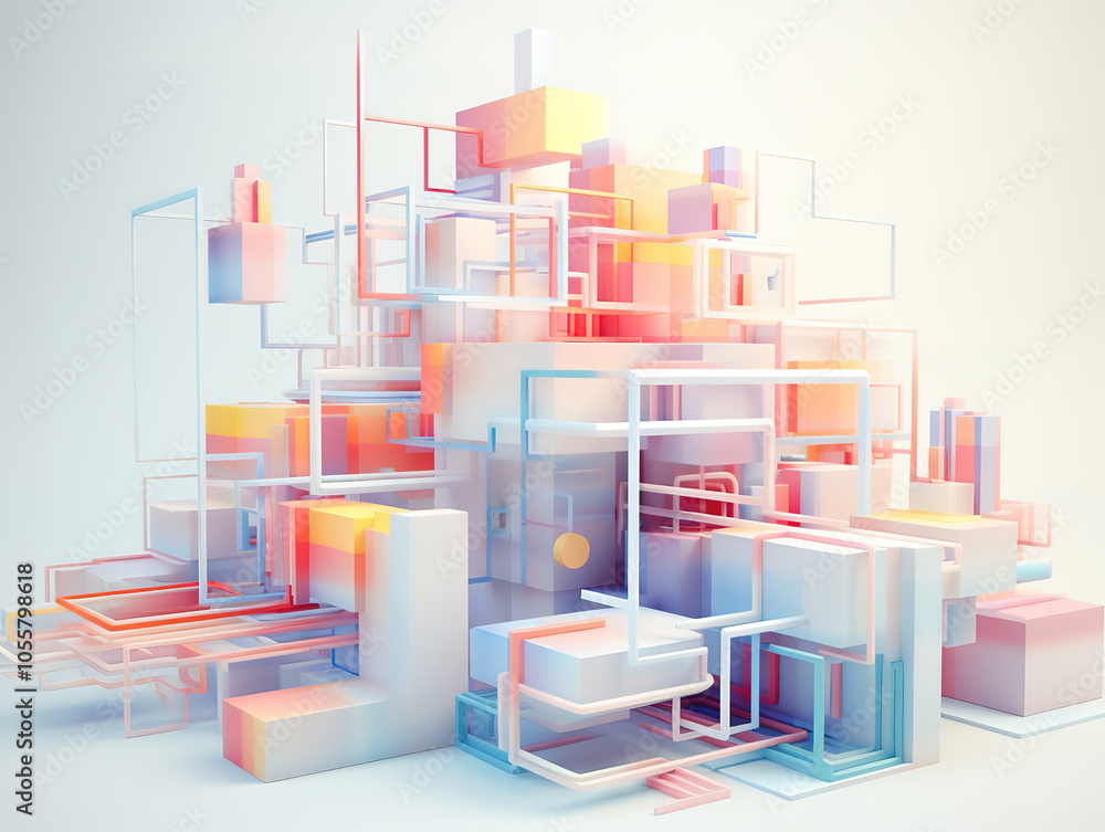 Poster pastel colored 3d tech background with geometric structure