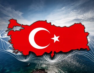 Turkey map silhouette, on black background with world map and blockchain network. Turkey Digital Currency Concept.